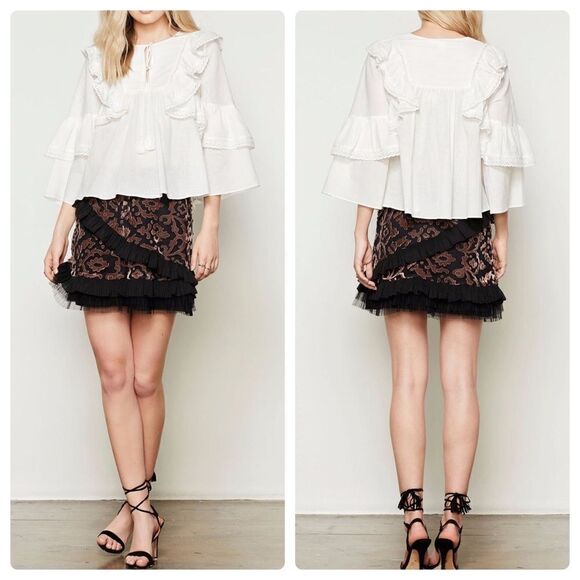 🅢🅐🅛🅔 Zhu Anthropologie Top Bronte Frill Top - Picture 1 of 16